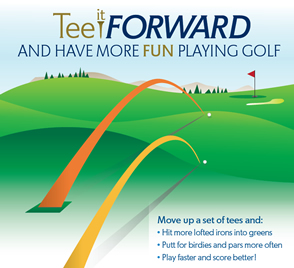 A sign encouraging golfers to tee it forward