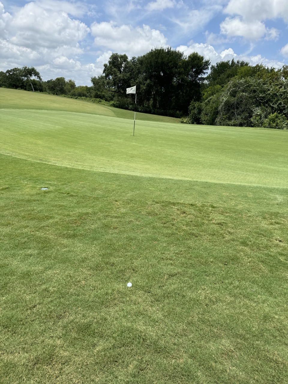 My ball after my second shot on the par-4 18th