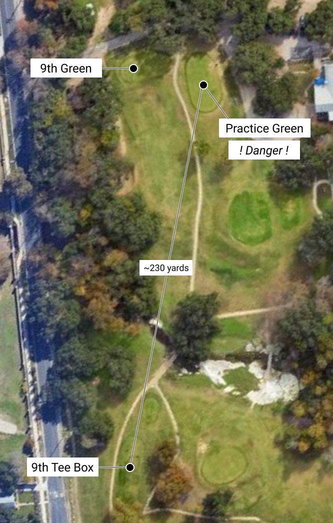 A diagram showing the 9th hole and putting green at Hancock